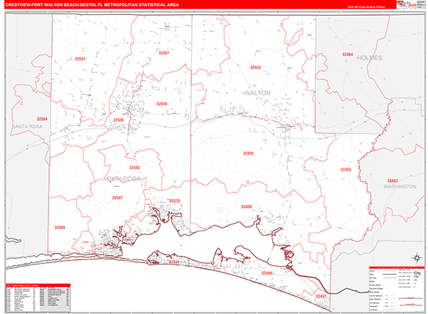 Crestview-Fort Walton Beach-Destin Metro Area Wall Map